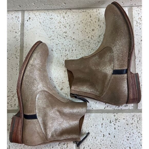 N.D.C. SANDRINE SOFTY BRILLO Sylvia Gold Leather Mid Ankle Boots Sz 36 1/2 - Picture 9 of 16